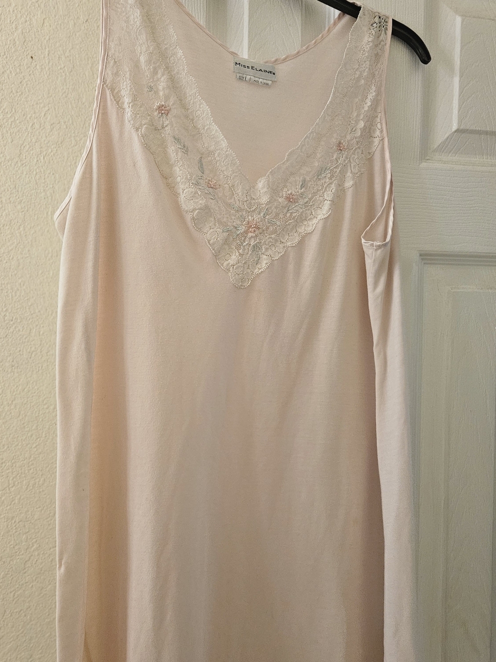 Miss Elaine Pink Floral Embroidered Lace-Trim Boho Victorian Chemise Slip Gown